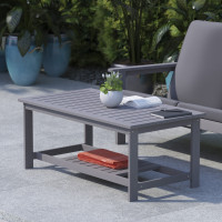 Flash Furniture JJ-T14022-GY-GG Charlestown All-Weather Poly Resin Wood Two Tiered Adirondack Slatted Coffee Conversation Table in Gray
