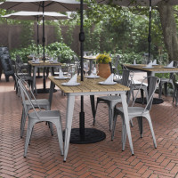 Flash Furniture JJ-T146120-BRSL-GG Declan Commercial Indoor/Outdoor Dining Table with Umbrella Hole, 30