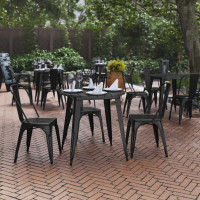 Flash Furniture JJ-T14623-80-BKBK-GG Declan Commercial Grade Indoor/Outdoor Dining Table, 30