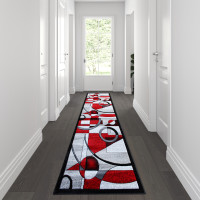 Flash Furniture KP-RG950-310-RD-GG Elias Collection 3' x 10' Red Geometric Abstract Area Rug - Olefin Rug with Jute Backing - Hallway, Entryway, or Bedroom
