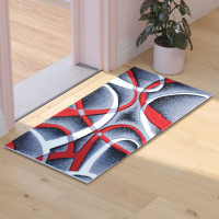 Flash Furniture KP-RG951-23-RD-GG Atlan Collection 2' x 3' Red Abstract Area Rug - Olefin Rug with Jute Backing - Entryway, Living Room or Bedroom