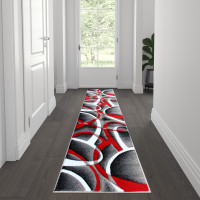 Flash Furniture KP-RG951-27-RD-GG Atlan Collection 2' x 7' Red Abstract Area Rug - Olefin Rug with Jute Backing - Entryway, Living Room or Bedroom