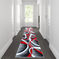 Flash Furniture KP-RG951-310-RD-GG Atlan Collection 3' x 10' Red Abstract Area Rug - Olefin Rug with Jute Backing - Entryway, Living Room or Bedroom