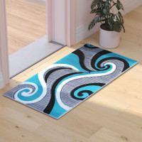 Flash Furniture KP-RG952-23-TQ-GG Athos Collection 2' x 3' Turquoise Abstract Area Rug - Olefin Rug with Jute Backing - Hallway, Entryway, or Bedroom