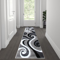 Flash Furniture KP-RG952-27-GY-GG Athos Collection 2' x 7' Gray Abstract Area Rug - Olefin Rug with Jute Backing - Hallway, Entryway, or Bedroom