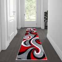 Flash Furniture KP-RG952-27-RD-GG Athos Collection 2' x 7' Red Abstract Area Rug - Olefin Rug with Jute Backing - Hallway, Entryway, or Bedroom