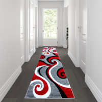 Flash Furniture KP-RG952-310-RD-GG Athos Collection 3' x 10' Red Abstract Area Rug - Olefin Rug with Jute Backing - Hallway, Entryway, or Bedroom