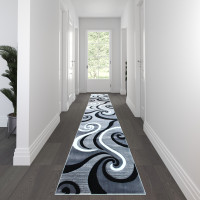 Flash Furniture KP-RG952-316-GY-GG Athos Collection 3' x 16' Gray Abstract Area Rug - Olefin Rug with Jute Backing - Hallway, Entryway, or Bedroom