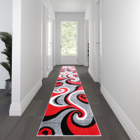 Flash Furniture KP-RG952-316-RD-GG Athos Collection 3' x 16' Red Abstract Area Rug - Olefin Rug with Jute Backing - Hallway, Entryway, or Bedroom
