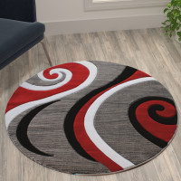 Flash Furniture KP-RG952-44-RD-GG Athos Collection 4' x 4' Red Abstract Area Rug - Olefin Rug with Jute Backing - Hallway, Entryway, or Bedroom
