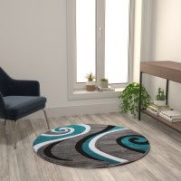 Flash Furniture KP-RG952-44-TQ-GG Athos Collection 4' x 4' Turquoise Abstract Area Rug - Olefin Rug with Jute Backing - Hallway, Entryway, or Bedroom