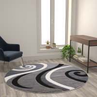 Flash Furniture KP-RG952-55-GY-GG Athos Collection 5' x 5' Gray Abstract Area Rug - Olefin Rug with Jute Backing - Hallway, Entryway, or Bedroom