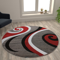 Flash Furniture KP-RG952-55-RD-GG Athos Collection 5' x 5' Red Abstract Area Rug - Olefin Rug with Jute Backing - Hallway, Entryway, or Bedroom
