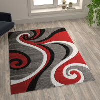 Flash Furniture KP-RG952-57-RD-GG Athos Collection 5' x 7' Red Abstract Area Rug - Olefin Rug with Jute Backing - Hallway, Entryway, or Bedroom
