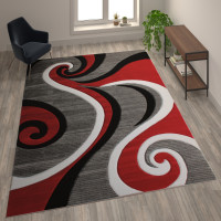 Flash Furniture KP-RG952-810-RD-GG Athos Collection 8' x 10' Red Abstract Area Rug - Olefin Rug with Jute Backing - Hallway, Entryway, or Bedroom