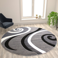 Flash Furniture KP-RG952-88-GY-GG Athos Collection 8' x 8' Gray Abstract Area Rug - Olefin Rug with Jute Backing - Hallway, Entryway, or Bedroom