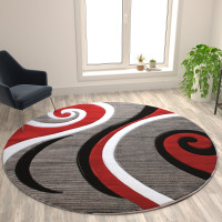 Flash Furniture KP-RG952-88-RD-GG Athos Collection 8' x 8' Red Abstract Area Rug - Olefin Rug with Jute Backing - Hallway, Entryway, or Bedroom