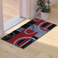 Flash Furniture KP-RG953-23-RD-GG Audra Collection 2' x 3' Red Geometric Abstract Area Rug - Olefin Rug with Jute Backing - Entryway, Living Room, or Bedroom