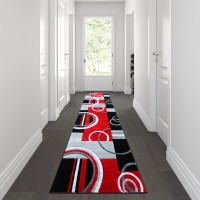 Flash Furniture KP-RG953-310-RD-GG Audra Collection 3' x 10' Red Abstract Area Rug - Olefin Rug with Jute Backing - Entryway, Living Room, or Bedroom