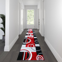 Flash Furniture KP-RG953-316-RD-GG Audra Collection 3' x 16' Red Abstract Area Rug - Olefin Rug with Jute Backing - Entryway, Living Room, or Bedroom