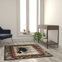 Flash Furniture KP-RGB3940-45-BN-GG Ursus Collection 4' x 5' Rustic Lodge Wandering Black Bear and Cub Area Rug with Jute Backing
