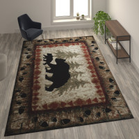 Flash Furniture KP-RGB3940-810-BN-GG Ursus Collection 8' x 10' Rustic Lodge Wandering Black Bear and Cub Area Rug with Jute Backing