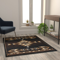 Flash Furniture KP-RGB9072-45-BN-GG Amado Collection Southwestern 4' x 5' Brown Area Rug - Olefin Accent Rug with Jute Backing - Living Room, Bedroom, Entryway