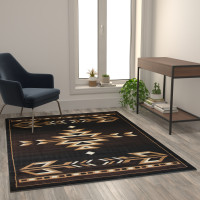 Flash Furniture KP-RGB9072-57-BN-GG Amado Collection Southwestern 5' x 7' Brown Area Rug - Olefin Accent Rug with Jute Backing - Living Room, Bedroom, Entryway