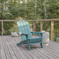 Flash Furniture LE-HMP-1044-10-BL-GG Newport Adirondack Chair with Cup Holder, Weather Resistant HDPE Adirondack Chair in Blue