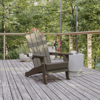 Flash Furniture LE-HMP-1044-10-BR-GG Newport Adirondack Chair with Cup Holder, Weather Resistant HDPE Adirondack Chair in Brown
