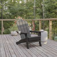 Flash Furniture LE-HMP-1044-10-GY-GG Newport Adirondack Chair with Cup Holder, Weather Resistant HDPE Adirondack Chair in Gray