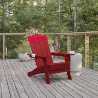 Flash Furniture LE-HMP-1044-10-RD-GG Newport Adirondack Chair with Cup Holder, Weather Resistant HDPE Adirondack Chair in Red