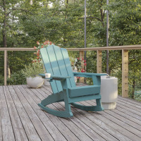 Flash Furniture LE-HMP-1044-31-BL-GG Newport Adirondack Rocking Chair with Cup Holder, Weather Resistant HDPE Adirondack Rocking Chair in Blue
