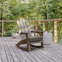 Flash Furniture LE-HMP-1044-31-BR-GG Newport Adirondack Rocking Chair with Cup Holder, Weather Resistant HDPE Adirondack Rocking Chair in Brown
