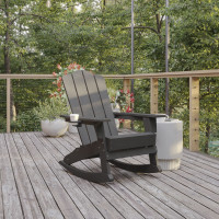 Flash Furniture LE-HMP-1044-31-GY-GG Newport Adirondack Rocking Chair with Cup Holder, Weather Resistant HDPE Adirondack Rocking Chair in Gray
