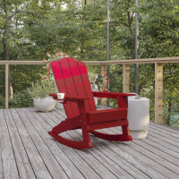 Flash Furniture LE-HMP-1044-31-RD-GG Newport Adirondack Rocking Chair with Cup Holder, Weather Resistant HDPE Adirondack Rocking Chair in Red