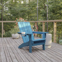 Flash Furniture LE-HMP-1045-10-BL-GG Halifax Adirondack Chair with Cup Holder, Weather Resistant HDPE Adirondack Chair in Blue