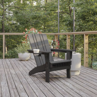 Flash Furniture LE-HMP-1045-10-GY-GG Halifax Adirondack Chair with Cup Holder, Weather Resistant HDPE Adirondack Chair in Gray