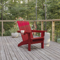 Flash Furniture LE-HMP-1045-10-RD-GG Halifax Adirondack Chair with Cup Holder, Weather Resistant HDPE Adirondack Chair in Red