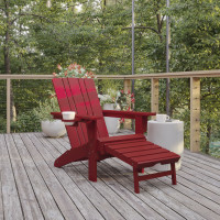 Flash Furniture LE-HMP-1045-110-RD-GG Halifax HDPE Adirondack Chair with Cup Holder and Pull Out Ottoman, All-Weather HDPE Indoor/Outdoor Lounge Chair in Red