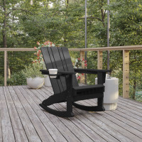Flash Furniture LE-HMP-1045-31-BK-GG Halifax Adirondack Rocking Chair with Cup Holder, Weather Resistant HDPE Adirondack Rocking Chair in Black