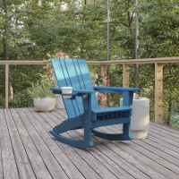 Flash Furniture LE-HMP-1045-31-BL-GG Halifax Adirondack Rocking Chair with Cup Holder, Weather Resistant HDPE Adirondack Rocking Chair in Blue