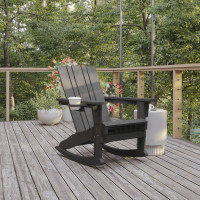 Flash Furniture LE-HMP-1045-31-GY-GG Halifax Adirondack Rocking Chair with Cup Holder, Weather Resistant HDPE Adirondack Rocking Chair in Gray