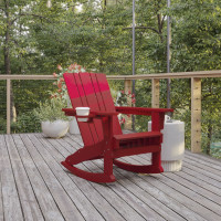 Flash Furniture LE-HMP-1045-31-RD-GG Halifax Adirondack Rocking Chair with Cup Holder, Weather Resistant HDPE Adirondack Rocking Chair in Red