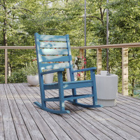 Flash Furniture LE-HMP-2002-110-BL-GG Manchester Contemporary Rocking Chair, All-Weather HDPE Indoor/Outdoor Rocker in Blue