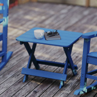 Flash Furniture LE-HMP-2012-1620H-BL-GG Halifax Outdoor Folding Side Table, Portable All-Weather HDPE Adirondack Side Table in Blue