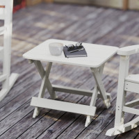 Flash Furniture LE-HMP-2012-1620H-WT-GG Halifax Outdoor Folding Side Table, Portable All-Weather HDPE Adirondack Side Table in White