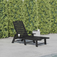Flash Furniture LE-HMP-2017-414-BK-GG Monterey Adjustable Adirondack Lounger with Cup Holder- All-Weather Indoor/Outdoor HDPE Lounge Chair in Black