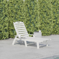 Flash Furniture LE-HMP-2017-414-WT-GG Monterey Adjustable Adirondack Lounger with Cup Holder- All-Weather Indoor/Outdoor HDPE Lounge Chair in White