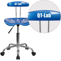 Flash Furniture LF-214-BRIGHTBLUE-TXTEMB-VYL-GG Personalized Vibrant Bright Blue and Chrome Swivel Task Office Chair with Tractor Seat